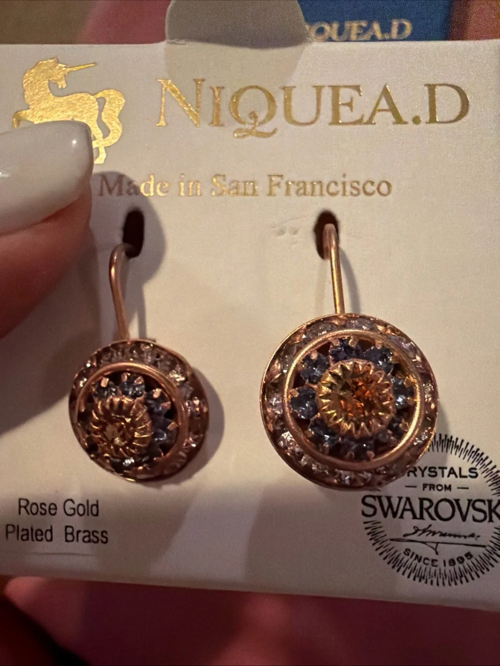 Nique.D Rose Gold Swarovski Crystal Drop Earrings